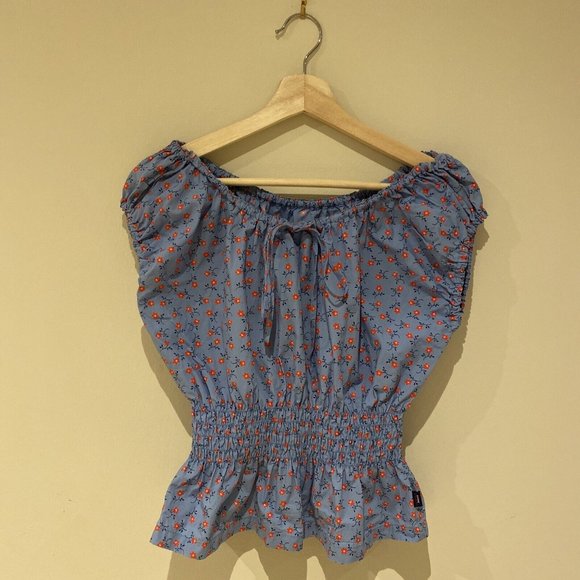 cottagecore Y2K tommy jeans Summer Peasant Smocked Waist Blouse S - Picture 1 of 11